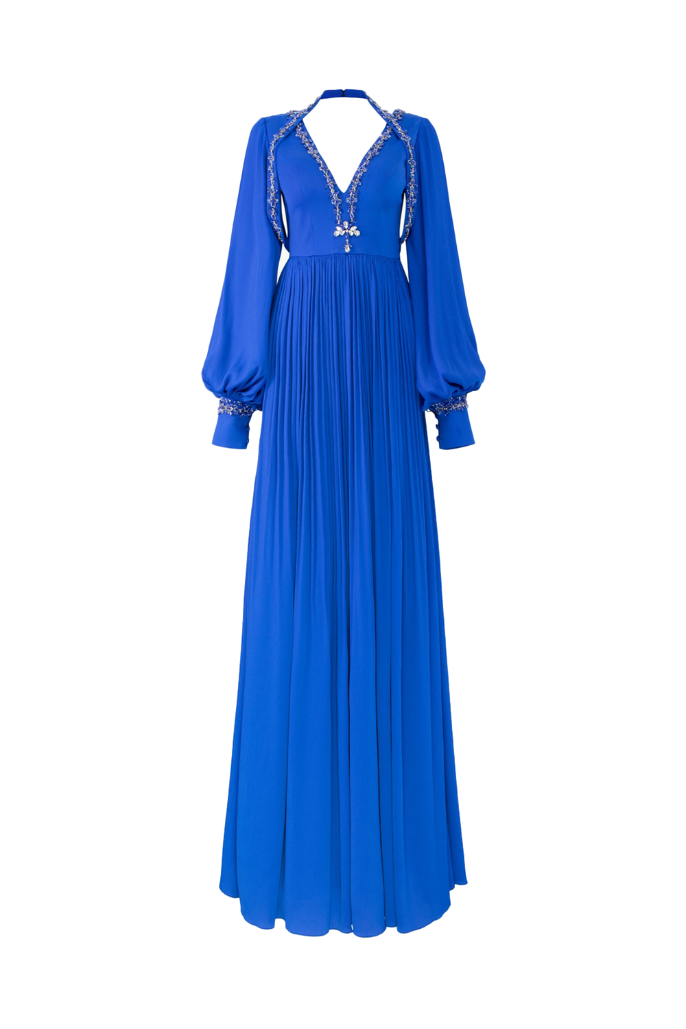 Long Puffy Sleeve V-Neck Dress - TRACY COUTURE